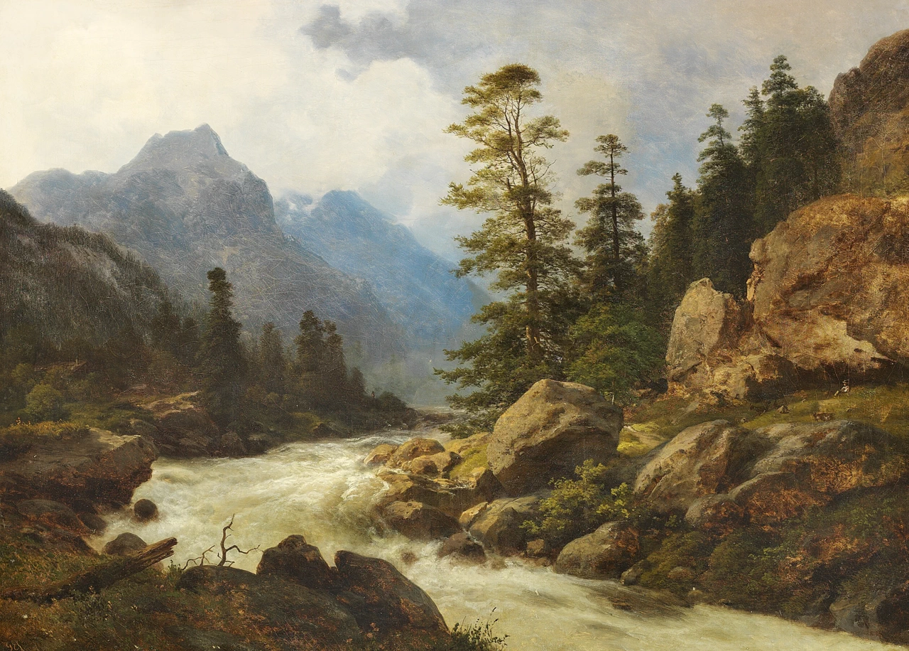 Paesaggio norvegese con un vivace ruscello